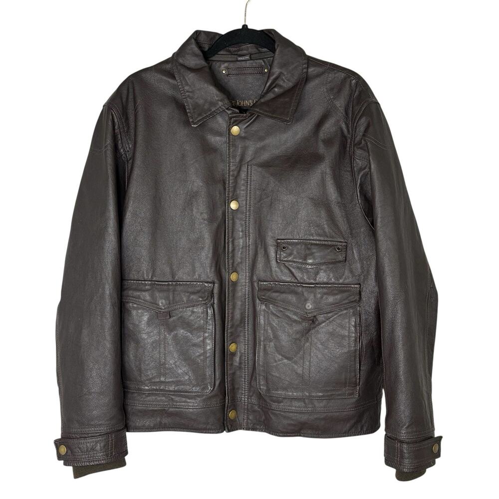 Vintage 90s St. John’s Bay Leather Jacket Bomber Flight Brown Grunge Mens M
